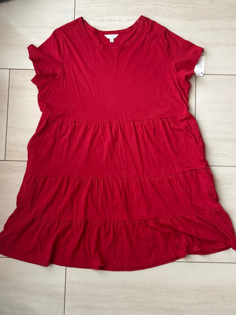 Red Tiered Short-Sleeve Dress